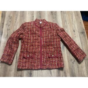 Christopher&Banks Sweater, Women's Size Medium, Red, Tweed, Full Zip, Pockets